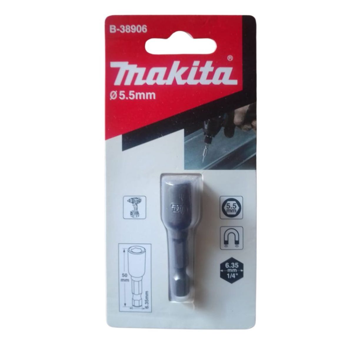 MAKITA - Dado Magnetico 1/4" x 50mm x 5.5mm Makita B-38906  -  Gris