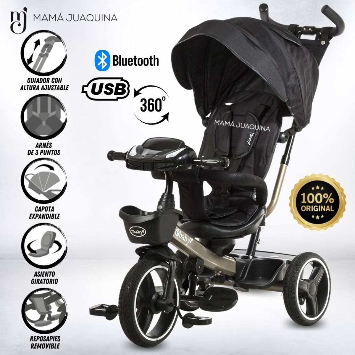 EBABY - Triciclo Reclinable «AUCKLAND» Edición Limitada Black