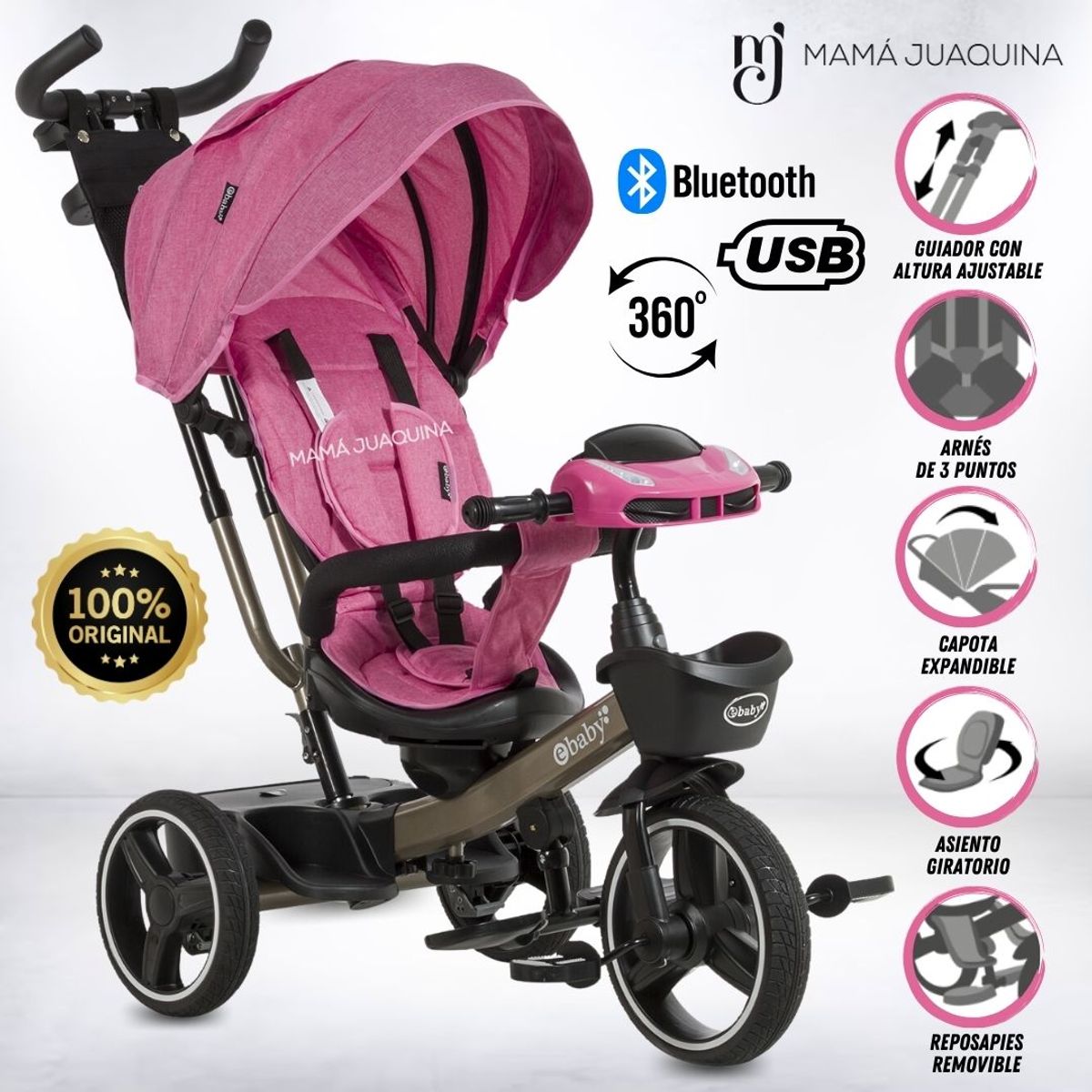 EBABY - Triciclo Reclinable «AUCKLAND» Edición Limitada Pink