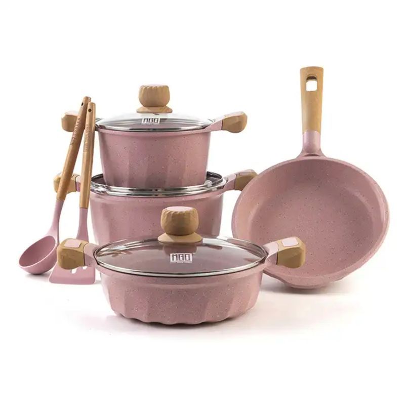 OEM - Juego De Olla Roca Volcánica Anti-adherente 9pcs Color Rosa - MGC