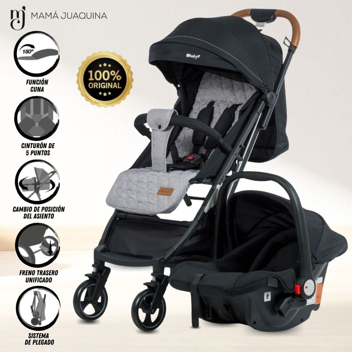 EBABY - Coche Maleta Travel System «BRUNEI» Porta bebé Black