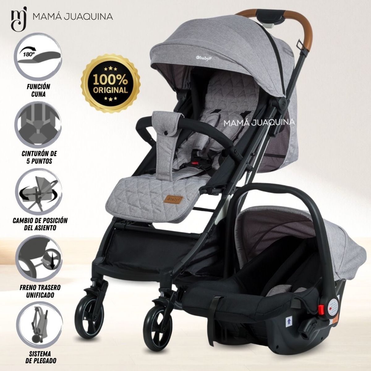 EBABY - Coche Maleta Travel System «BRUNEI» con Porta bebé Gray
