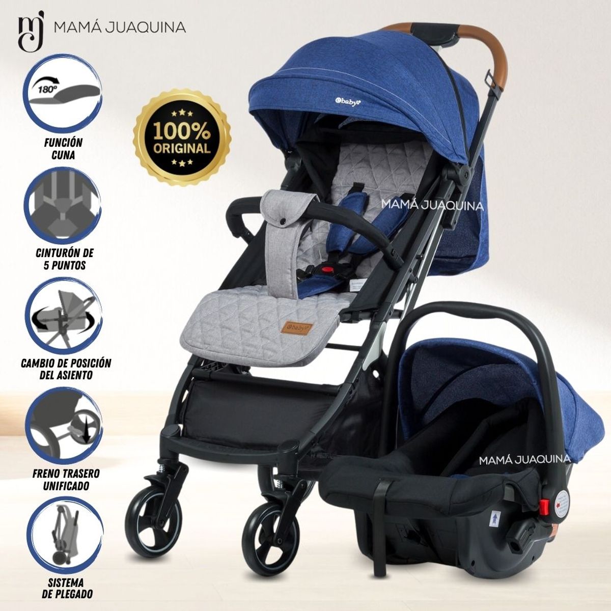 EBABY - Coche Maleta Travel System «BRUNEI» Porta bebé  Blue