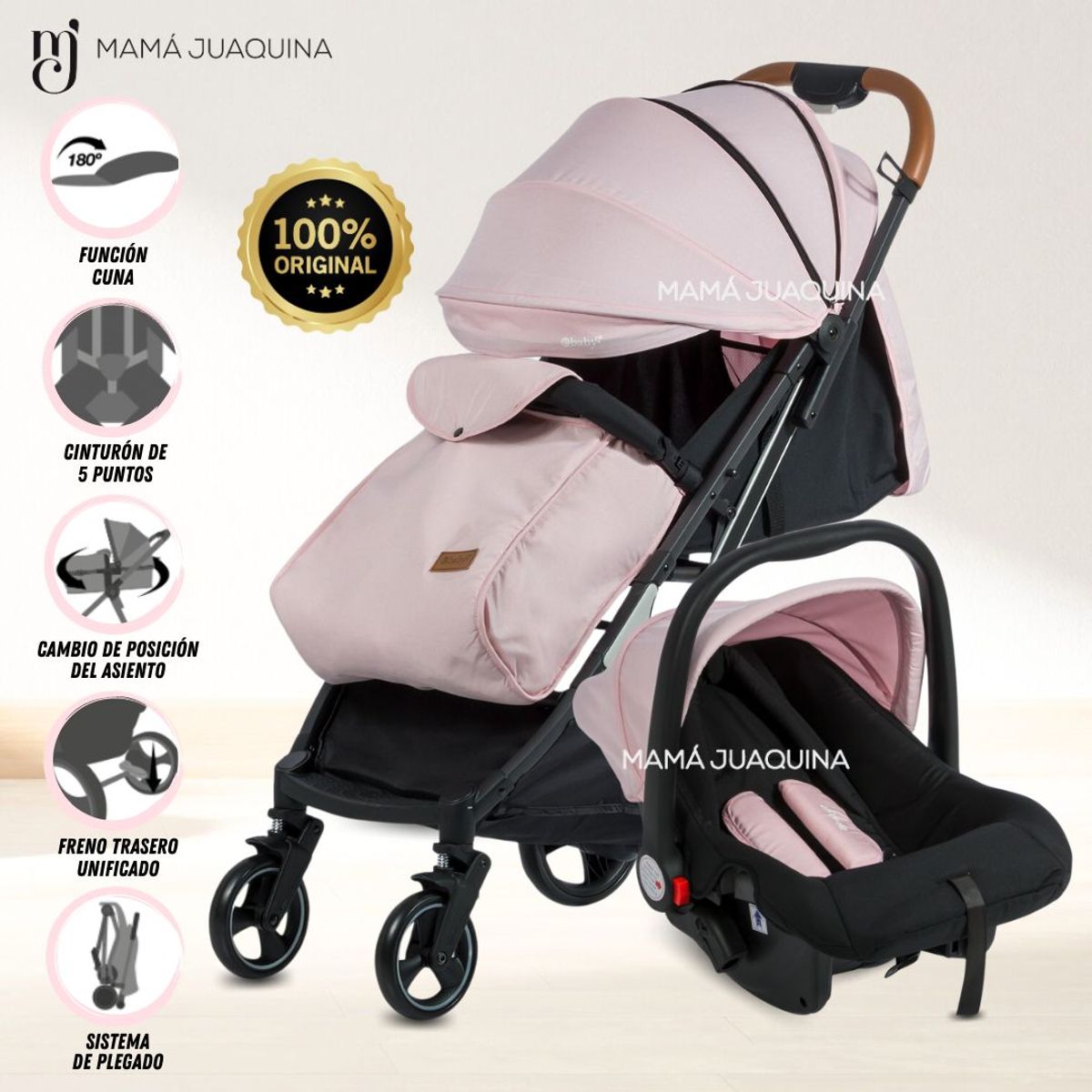 EBABY - Coche Maleta Travel System «BRUNEI» con Porta bebé  Pink
