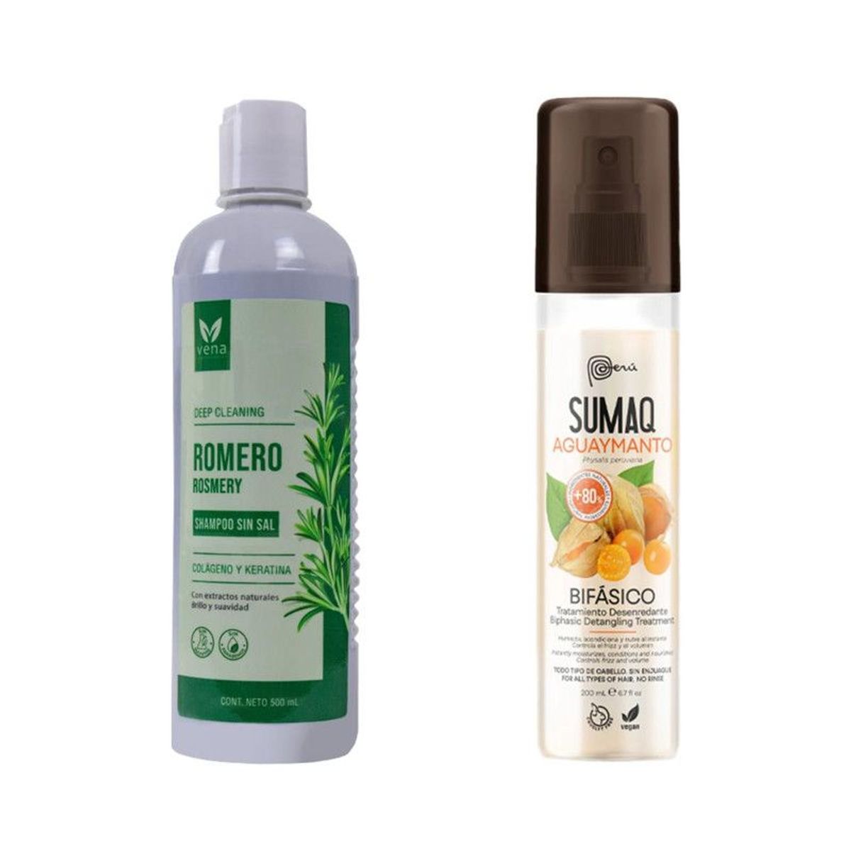 SUMAQ - Shampoo de Romero sin Sal + Bifásico Capilar de Aguaymanto