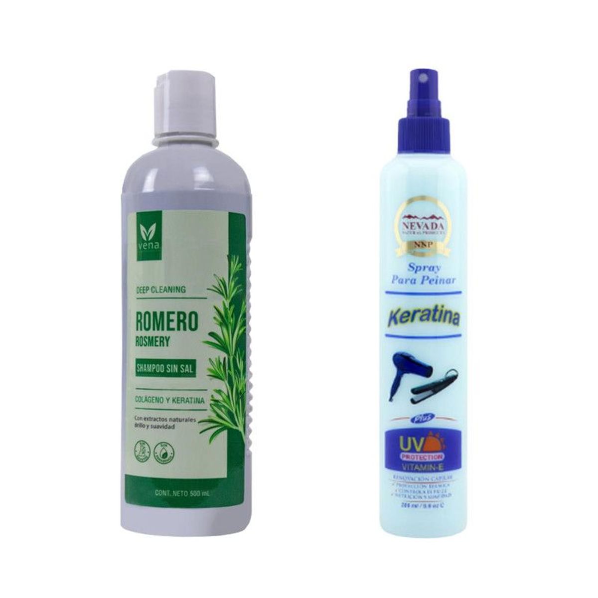 NEVADA NATURAL PRODUCTS - Shampoo de Romero sin Sal + Spray Para Peinar Keratina