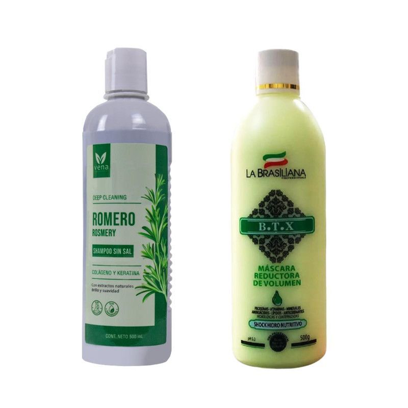 LA BRASILIANA - Shampoo de Romero sin Sal + Máscara reductora de volumen