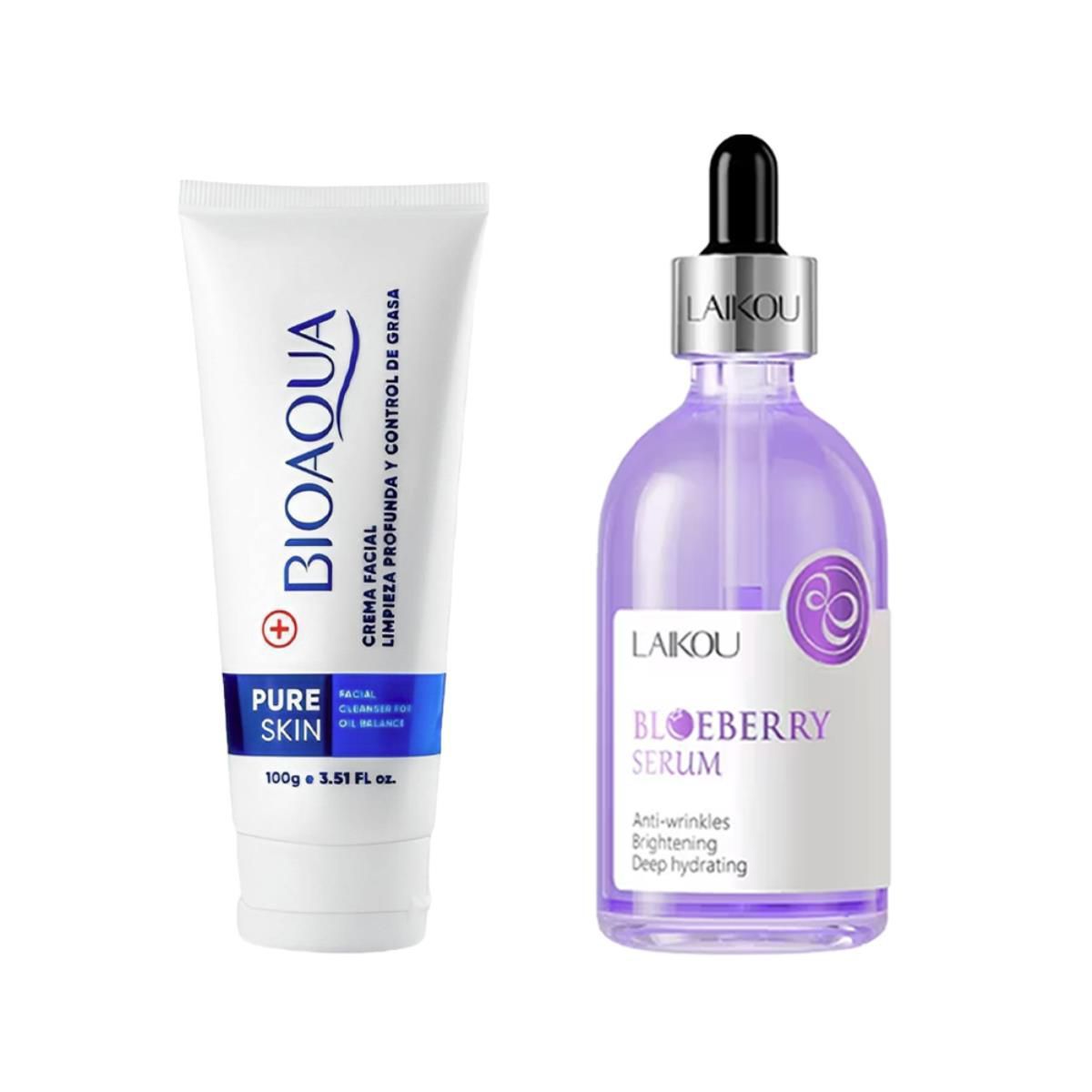 BIOAQUA - Crema Facial Antiacné Pure Skin + Serum Facial de Arándanos