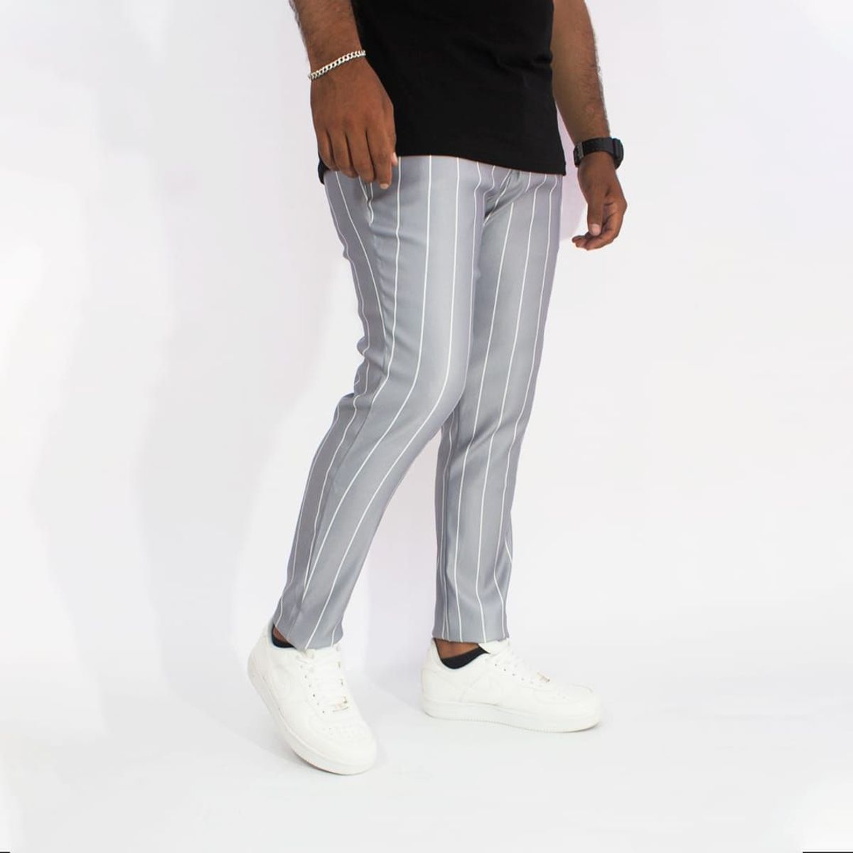 DM DEXMEN - Pantalón Dexmen Seda Rayas Gris