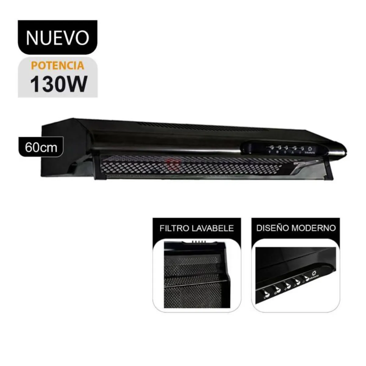 INDURAMA - CAMPANA EXTRACTORA 130 W CEI-602NE NEGRO