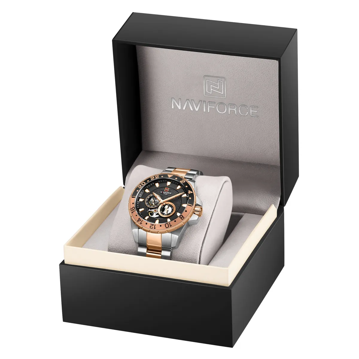 NAVIFORCE - Reloj Naviforce Hombre de Lujo NF1003 Plata Oro Automático Inoxidable