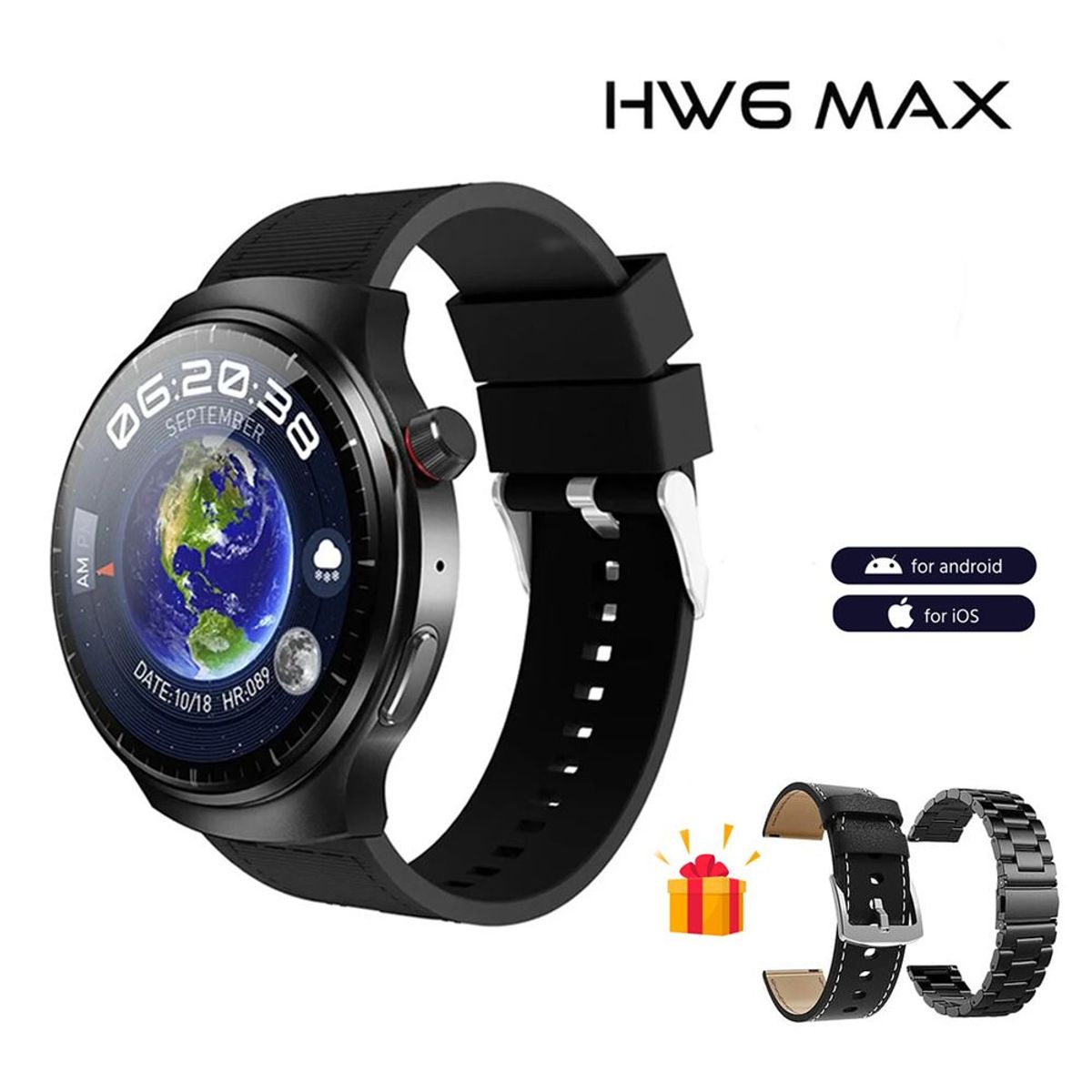 GENERICO - Smartwatch Hw6 Max Amoled Triple Correa Negro.