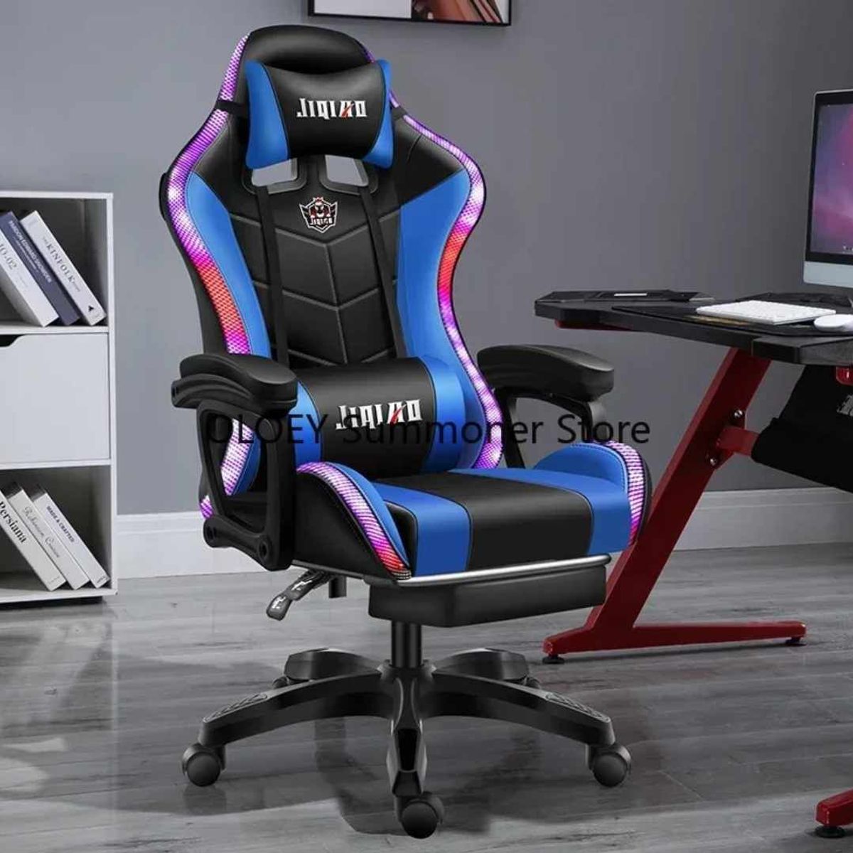 GENERICO - Silla Gamer Pro con Luces LED Ergonomica Reclinable con Posapies C-898
