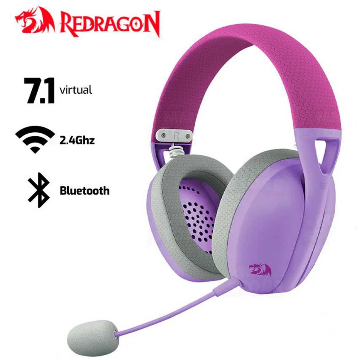 REDRAGON - Audífono REDRAGON Ire Pro H848 Bluetooth Inalámbrico USB 7.1 PURPURA