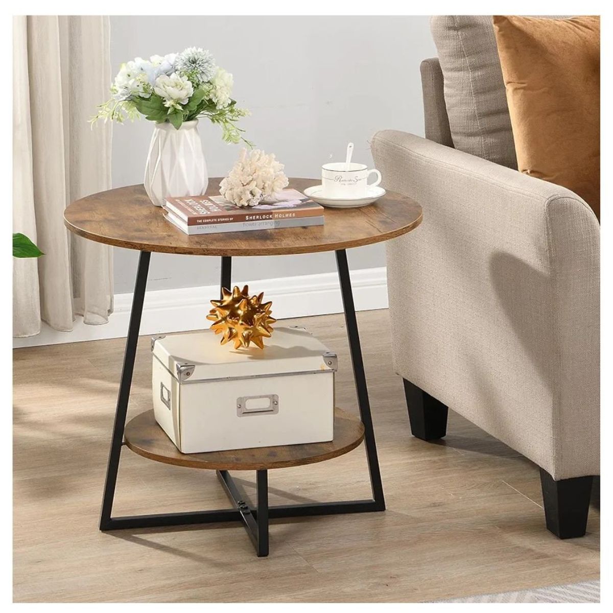 GENERICO - Mesa auxiliar de dos niveles circular nogal