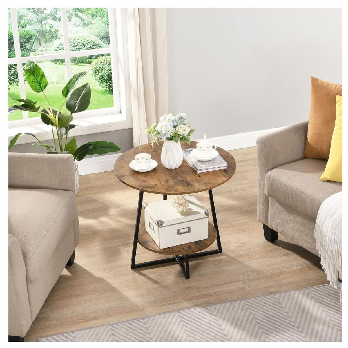 GENERICO - Mesa auxiliar de dos niveles circular nogal