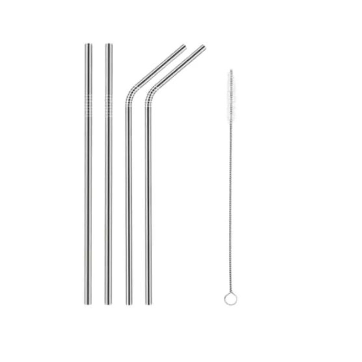 GENERICO - Pack de 4 sorbetes de acero inoxidable con cepillo limpiador