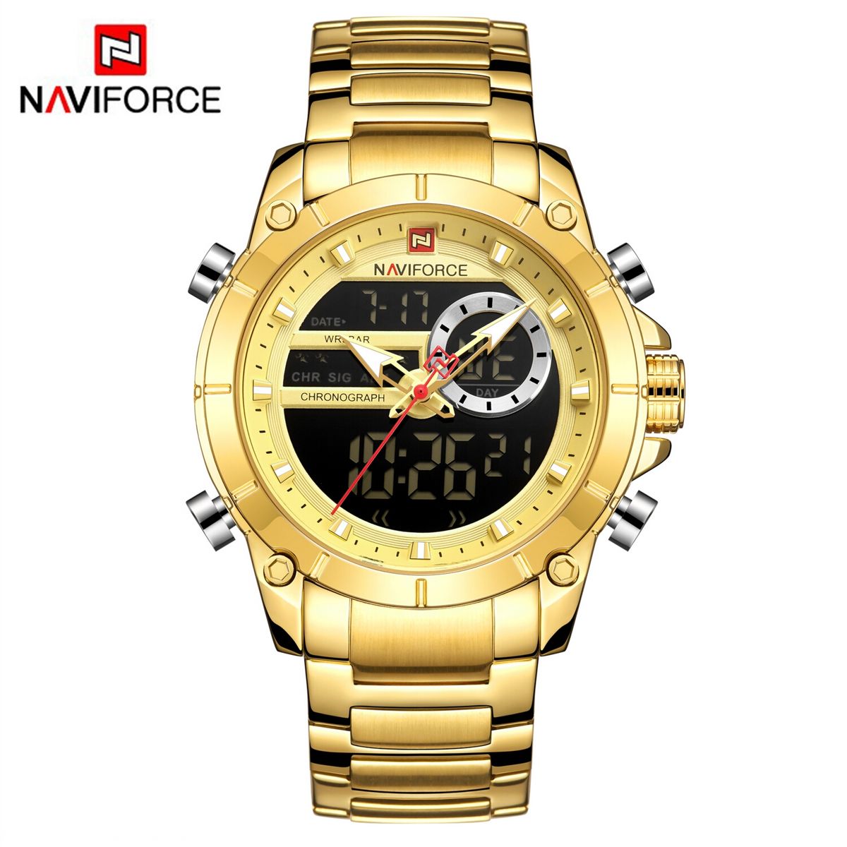 NAVIFORCE - Reloj Naviforce para Hombre NF9163 Dorado Digital Analógico Inoxidable