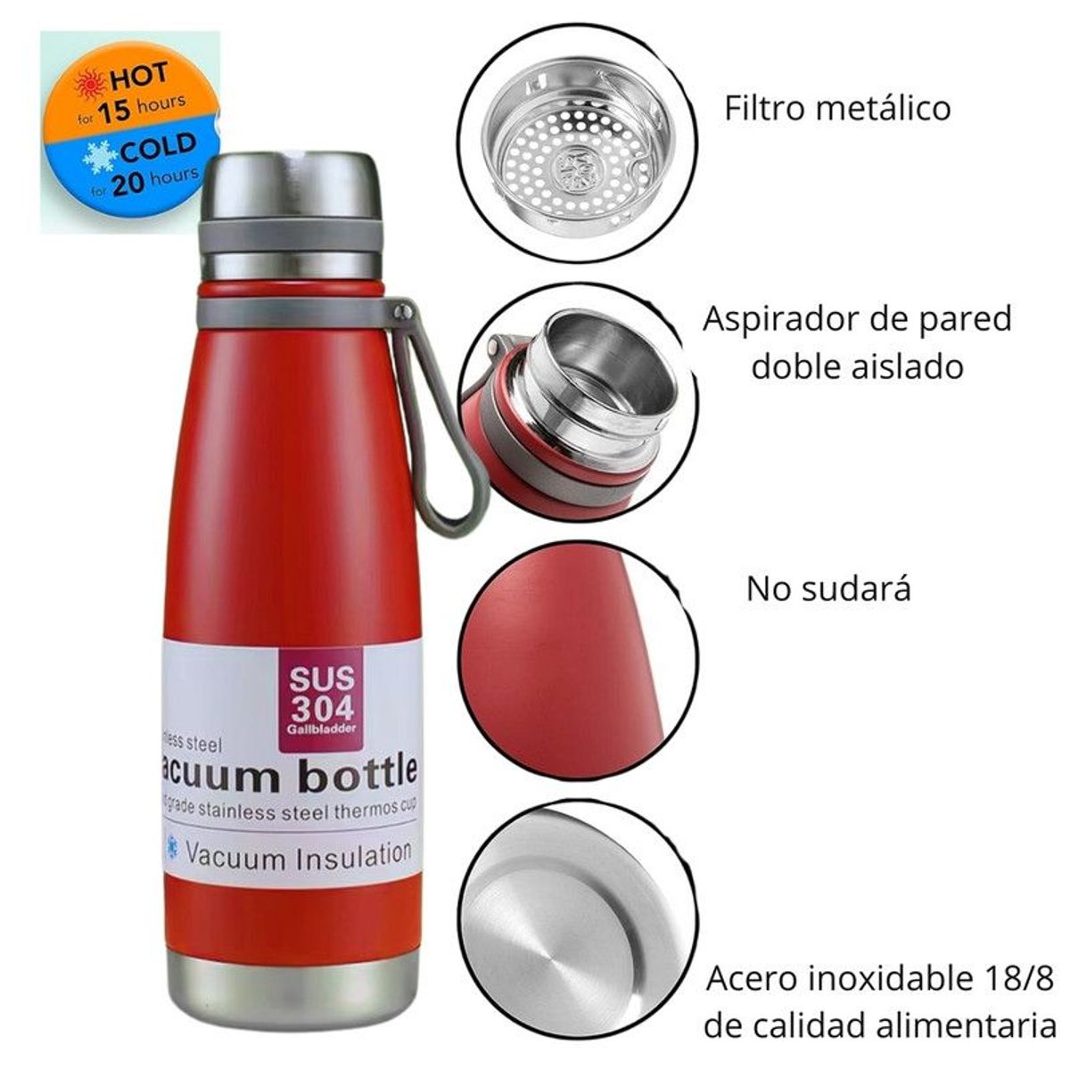 PENTHA - Termo Tomatodo De 1. 2 Litros Acero Inoxidable Color Rojo