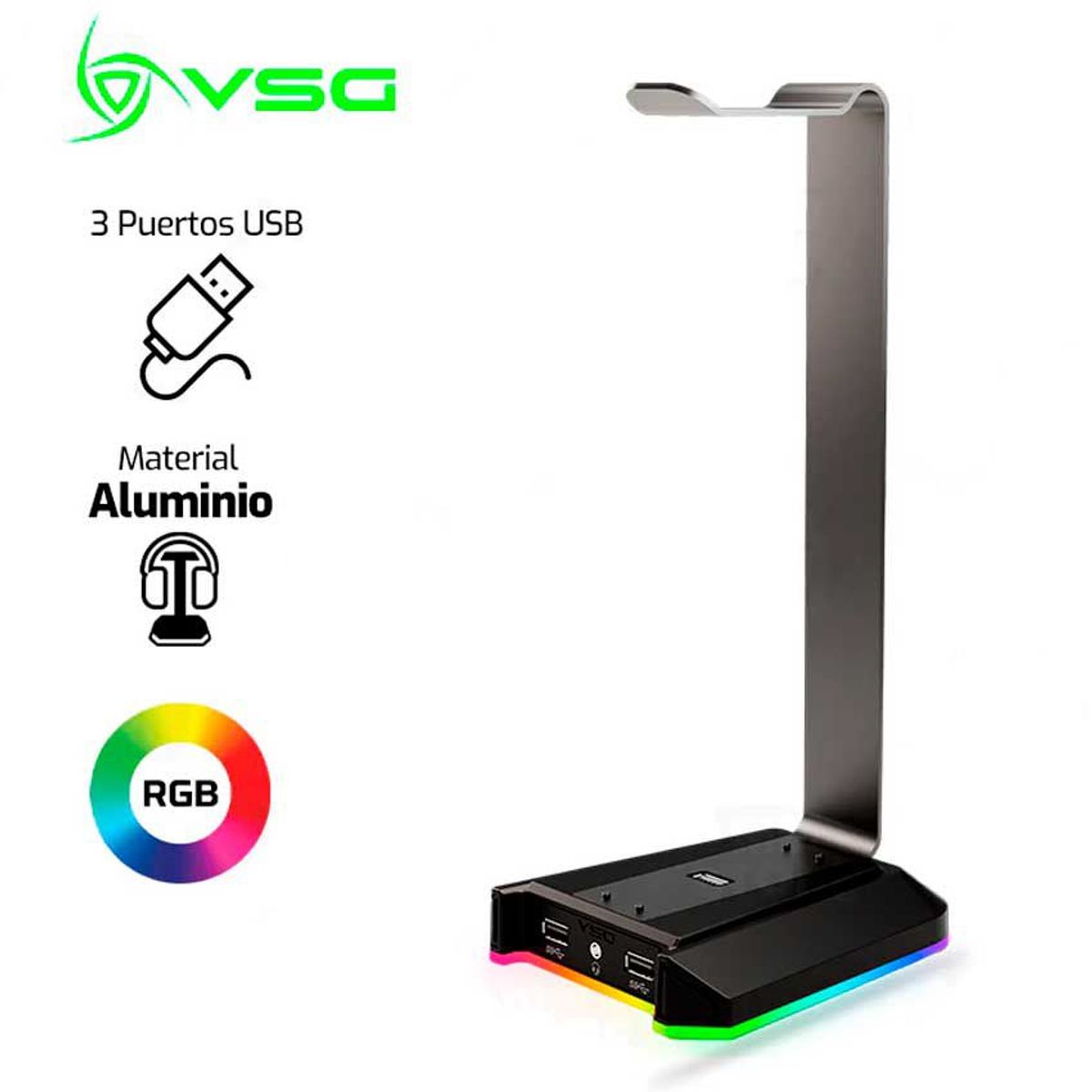 VSG - Soporte Para Audífono Aluminio VSG Atlas Hub USB iluminación RGB
