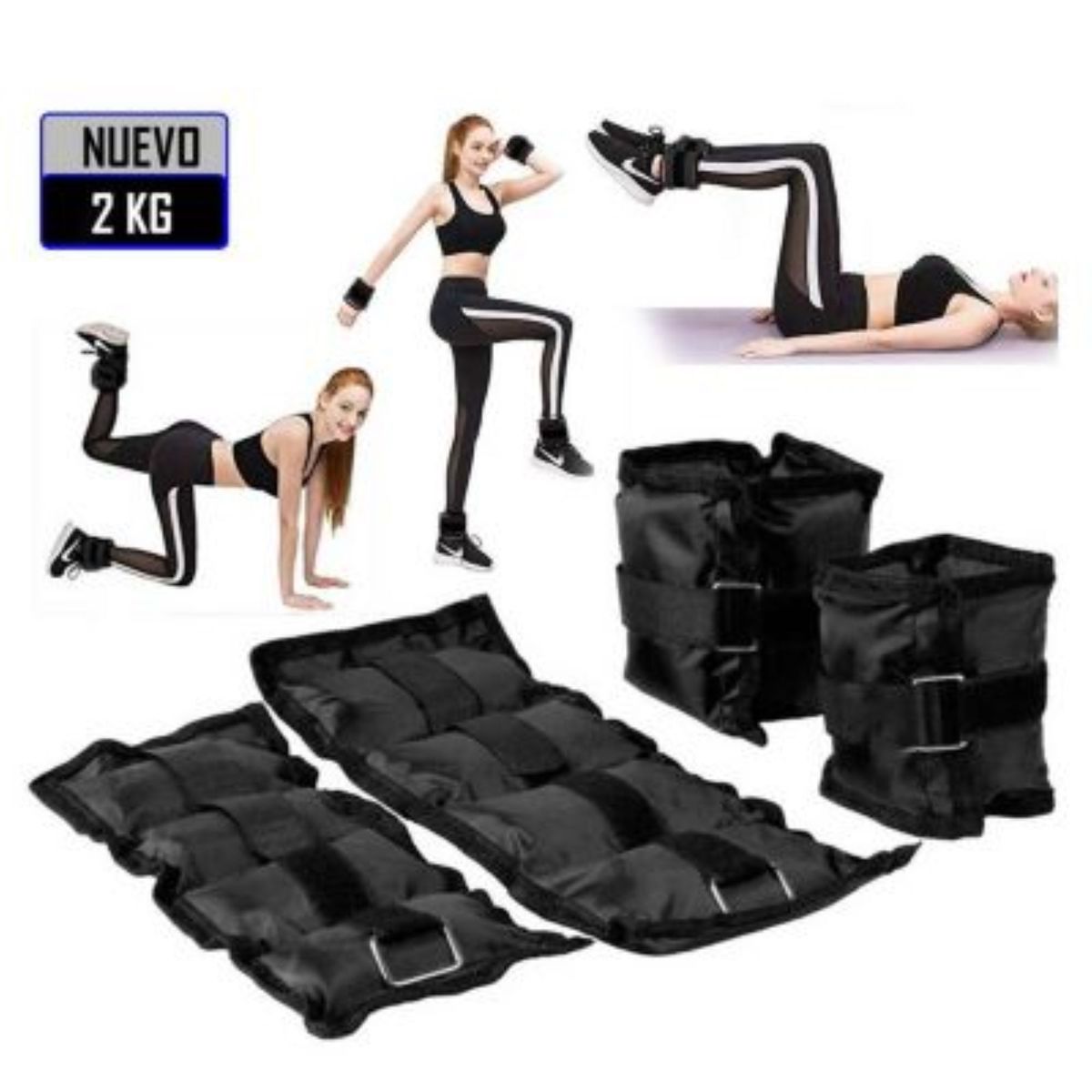 GENERICO - Pesas tobilleras peso de 2 kg pack 2 unidades Negro