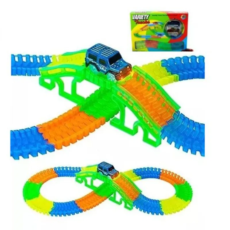 GENERICO - Pista Flexible Variety Tracks 220 Piezas Auto X2 Luz Led