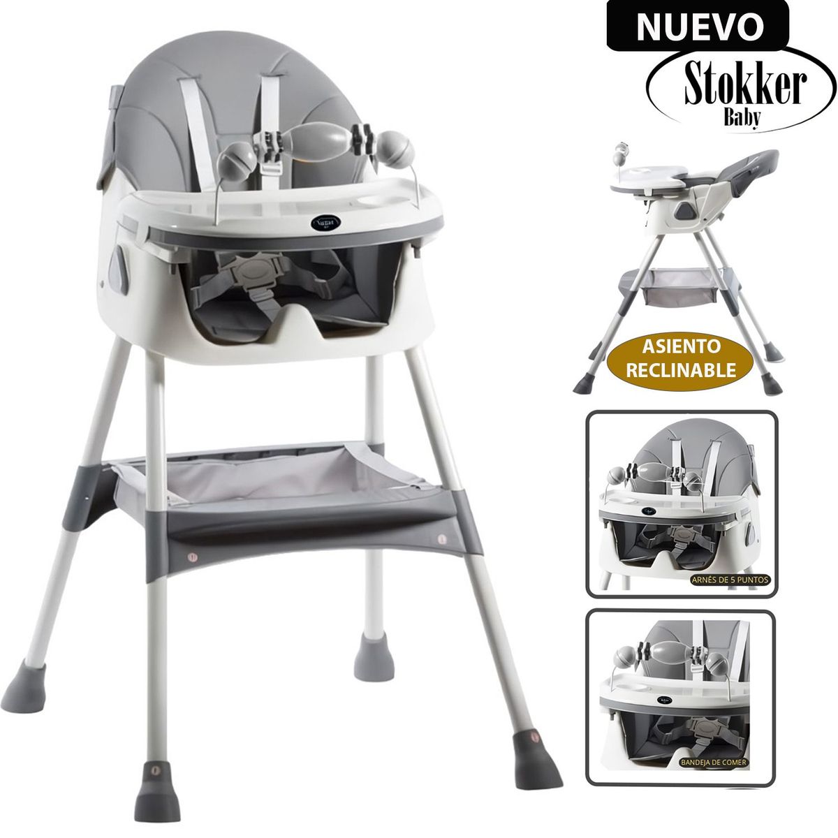 STOKKER BABY - Silla de Comer VENUS Asiento Reclinable GRIS