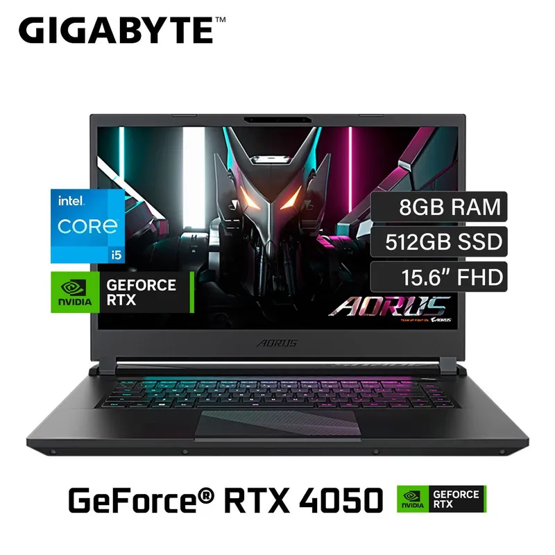 GIGABYTE - LAPTOP GAMER GIGABYTE 15.6" FHD CORE i5-12500H 8GB RAM 512GB SSD RTX4050 6GB W11 AORUS 15 9MF