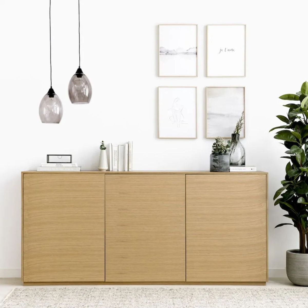 TU MESITA - Aparador Moderno Mikela 3 puertas color Roble TU MESITA