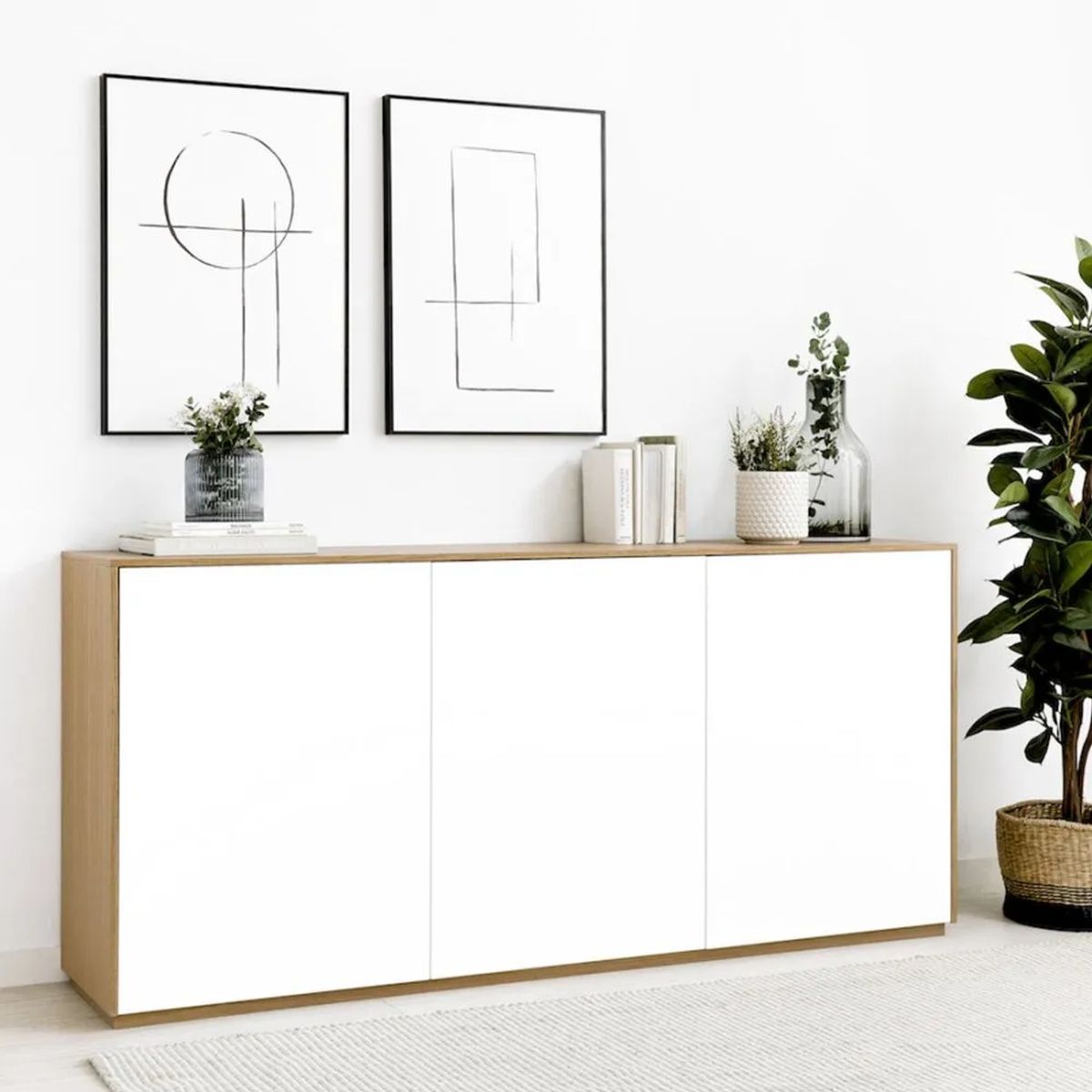 TU MESITA - Aparador Moderno Mikela 3 puertas color RobleBlanco TU MESITA