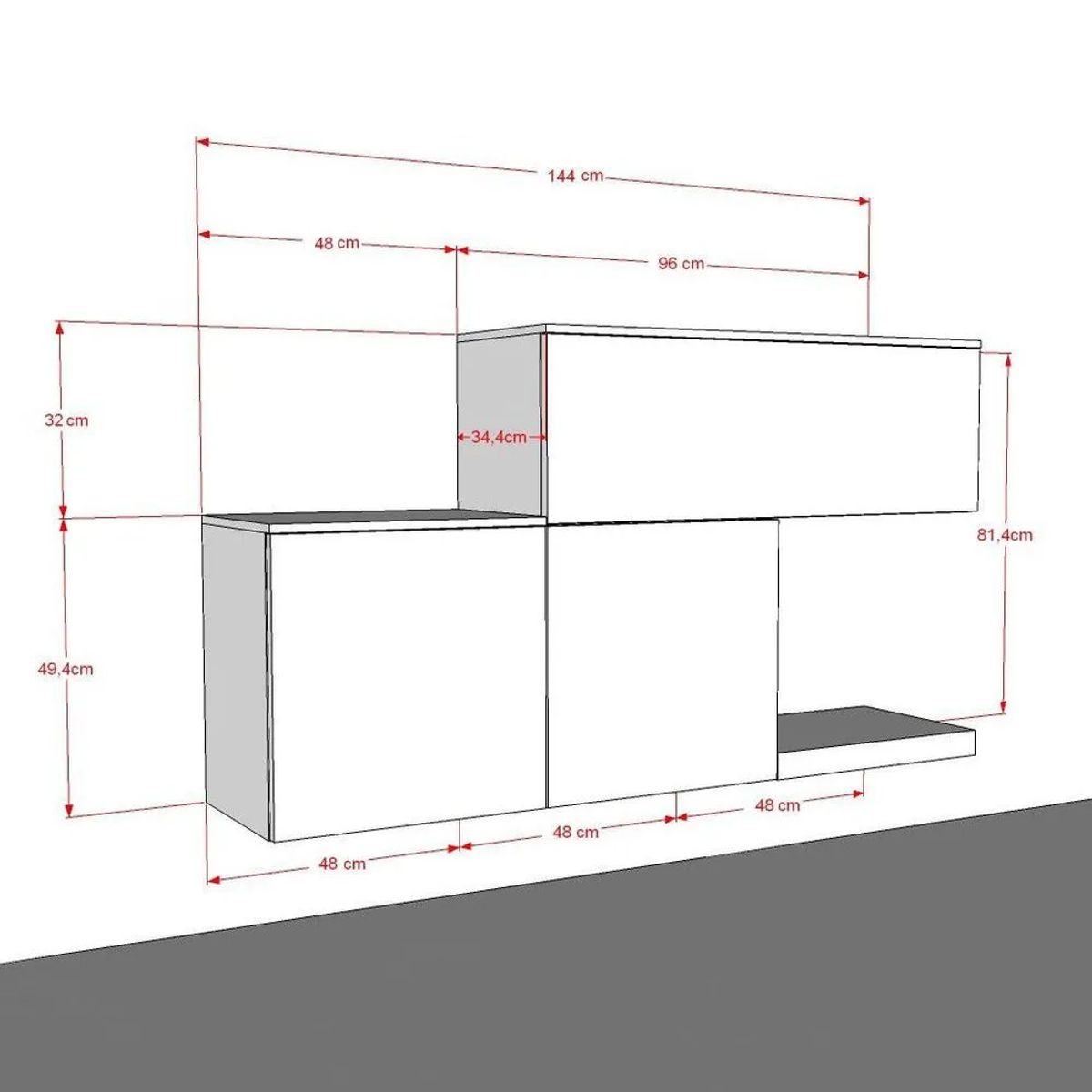 TU MESITA - Aparador Flotante Lucas 3 puertas color Blanco TU MESITA