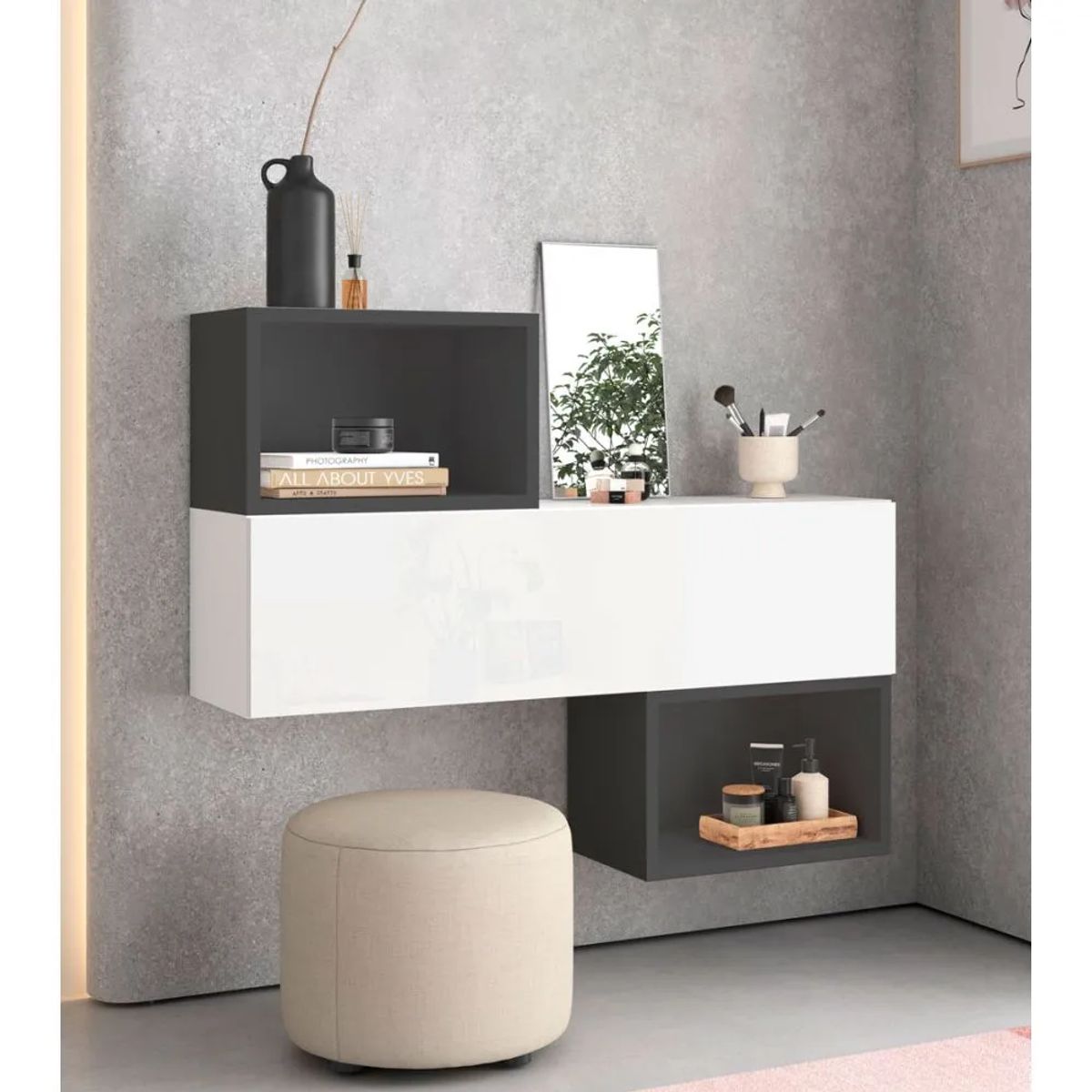 TU MESITA - Aparador Flotante Miami 1 puerta color BlancoNegro TU MESITA