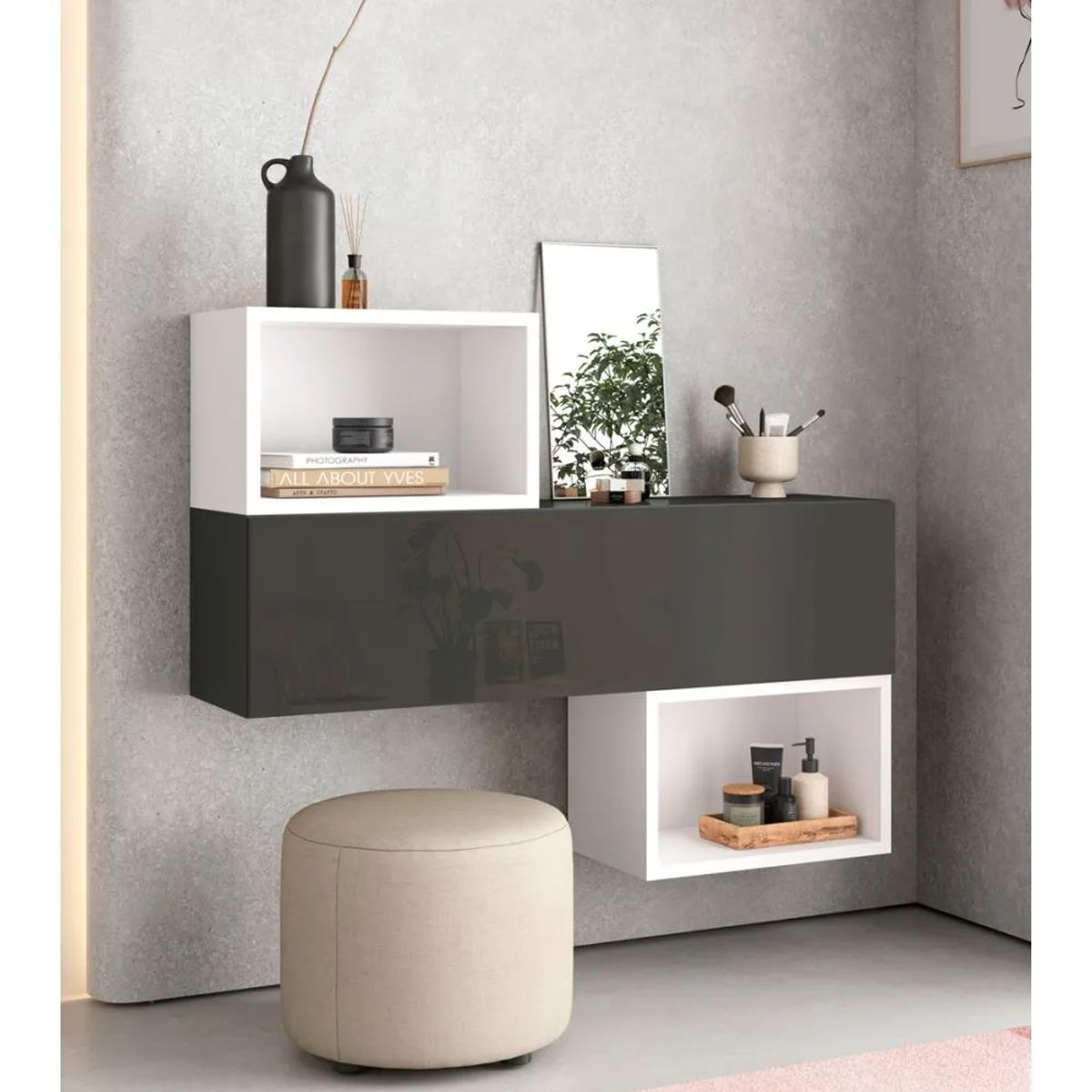 TU MESITA - Aparador Flotante Miami 1 puerta color NegroBlanco TU MESITA