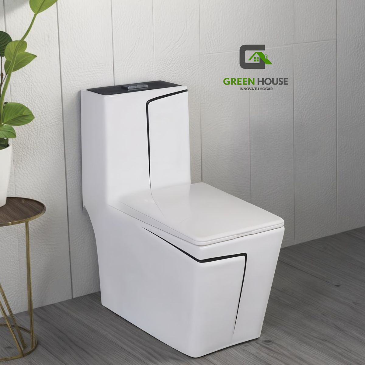 GREEN HOUSE - INODORO  DE LUJO MEDITERRANEO MODELO EUROPEO FILO NEGRO CUADRADO