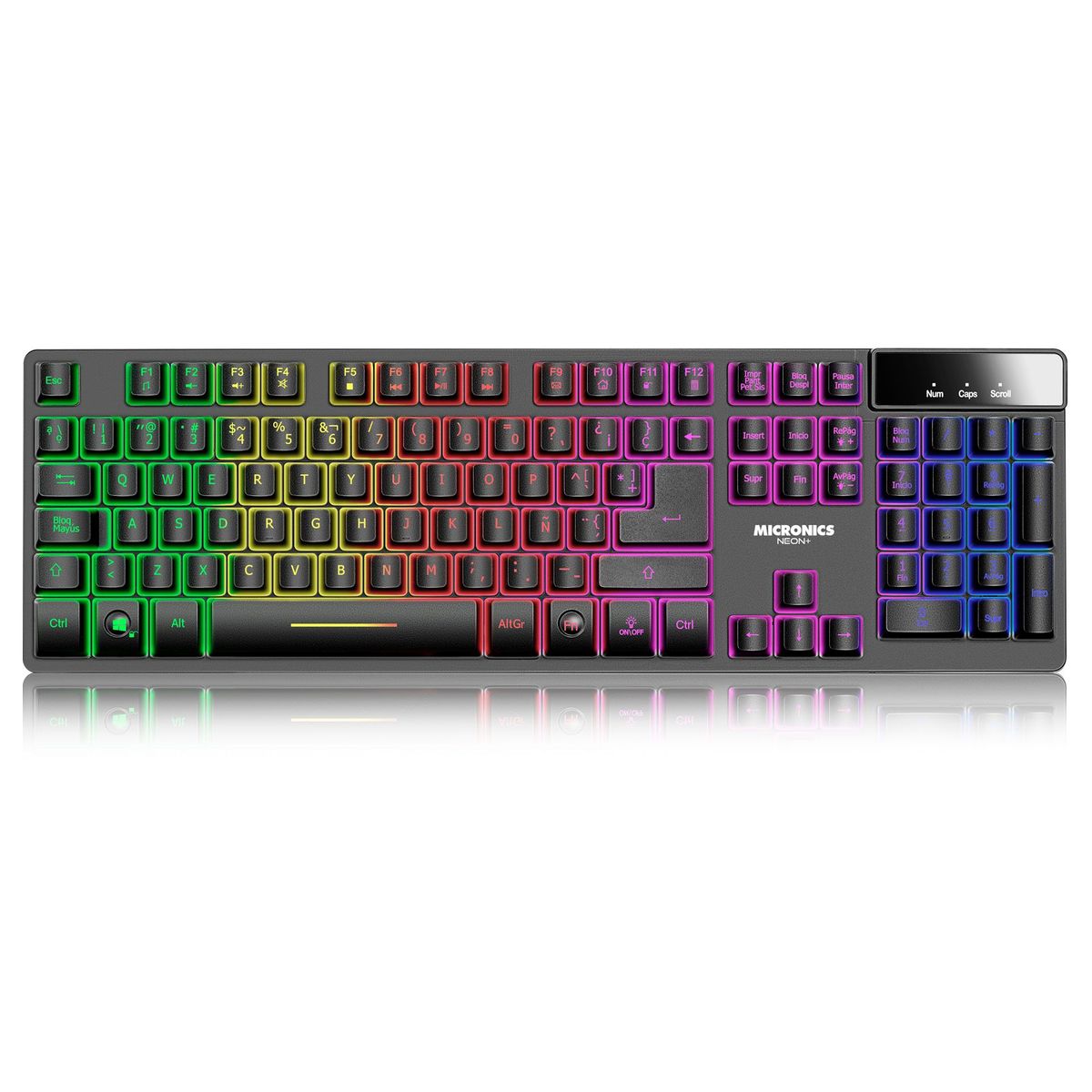 MICRONICS - TECLADO GAMER MICRONICS NEON MIC K709 LUCES LED RAINBOW