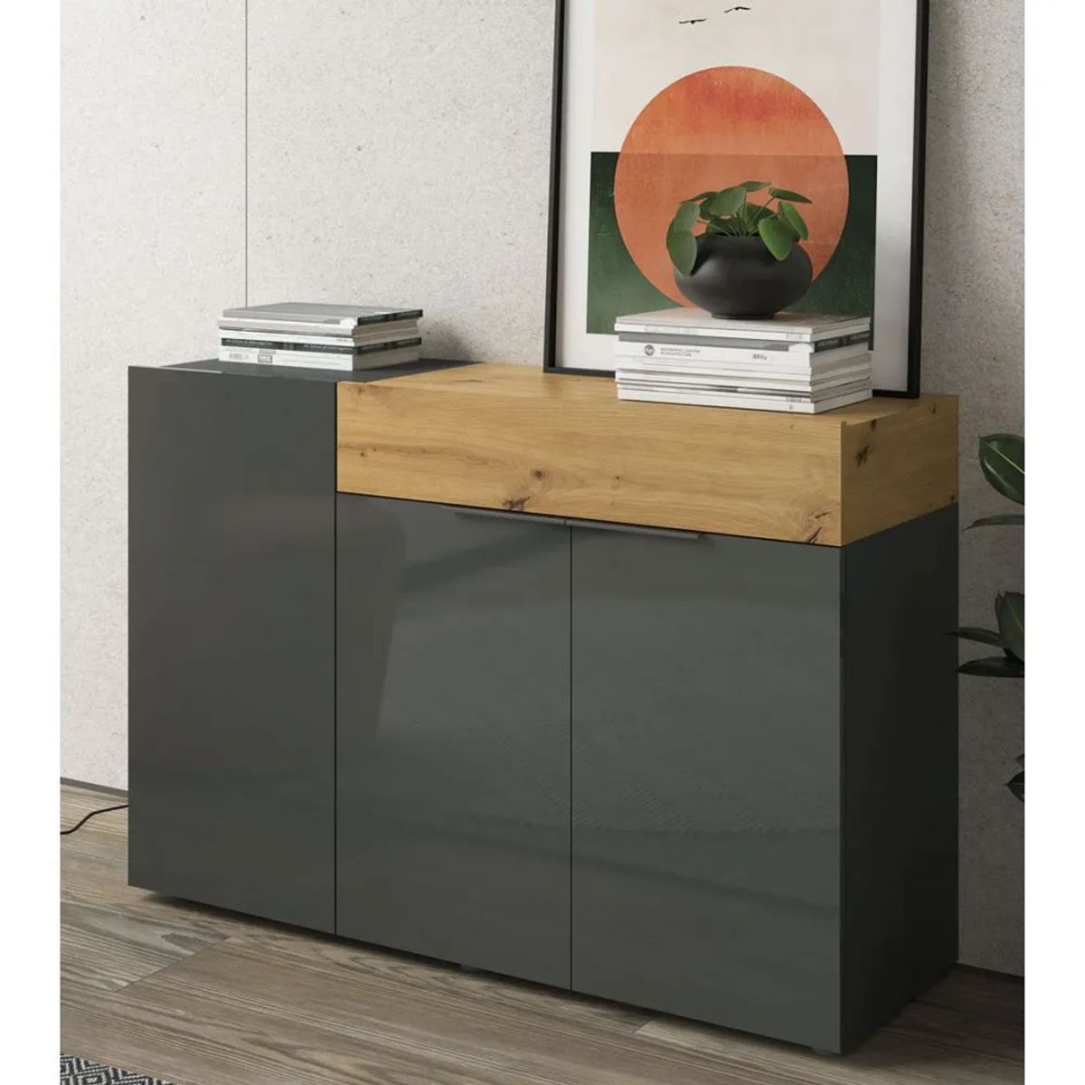 TU MESITA - Aparador para Salón Priux 3 puertas 1 cajón TU MESITA color NegroHaya