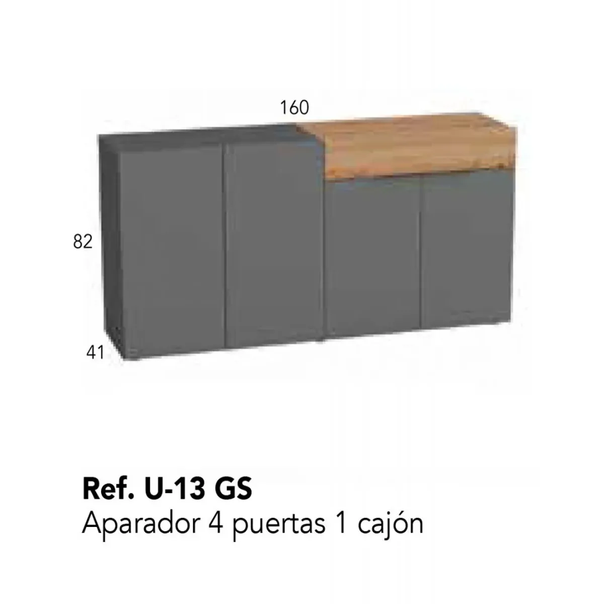 TU MESITA - Aparador para Salón Priux 4 puertas 1 cajón TU MESITA color NegroHaya
