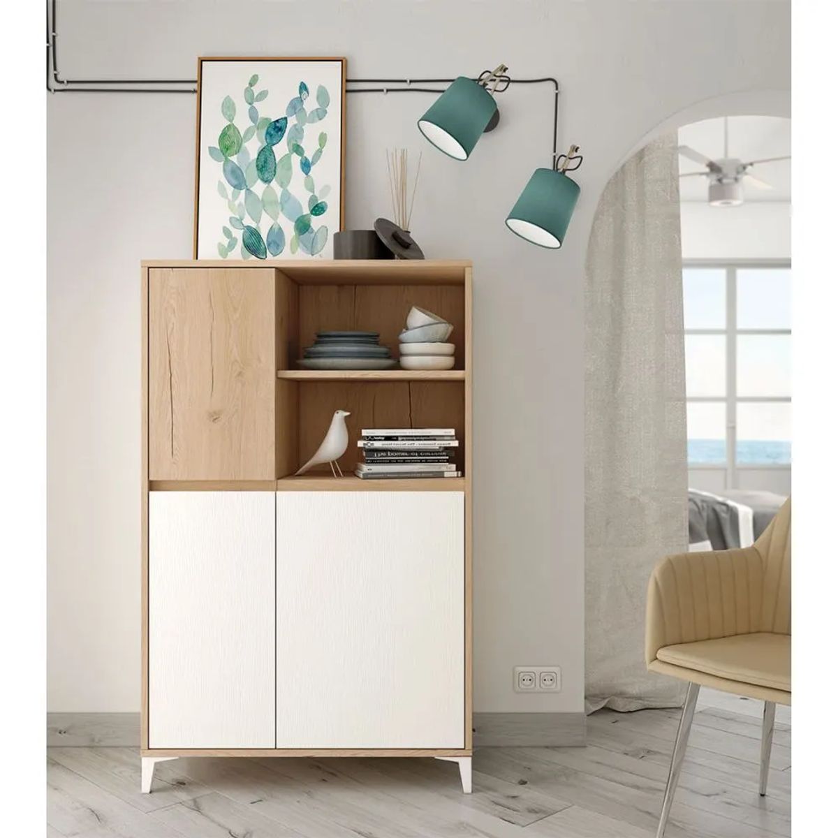 TU MESITA - Vitrina Alta Kiara color NaturalBlanco TU MESITA