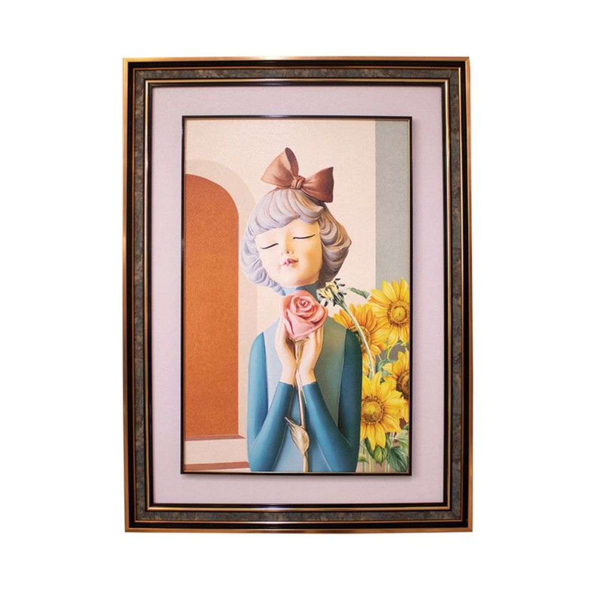 PANADECOR - Cuadro de Arte Moderno con Figura de Niña y Flores 54x74cm