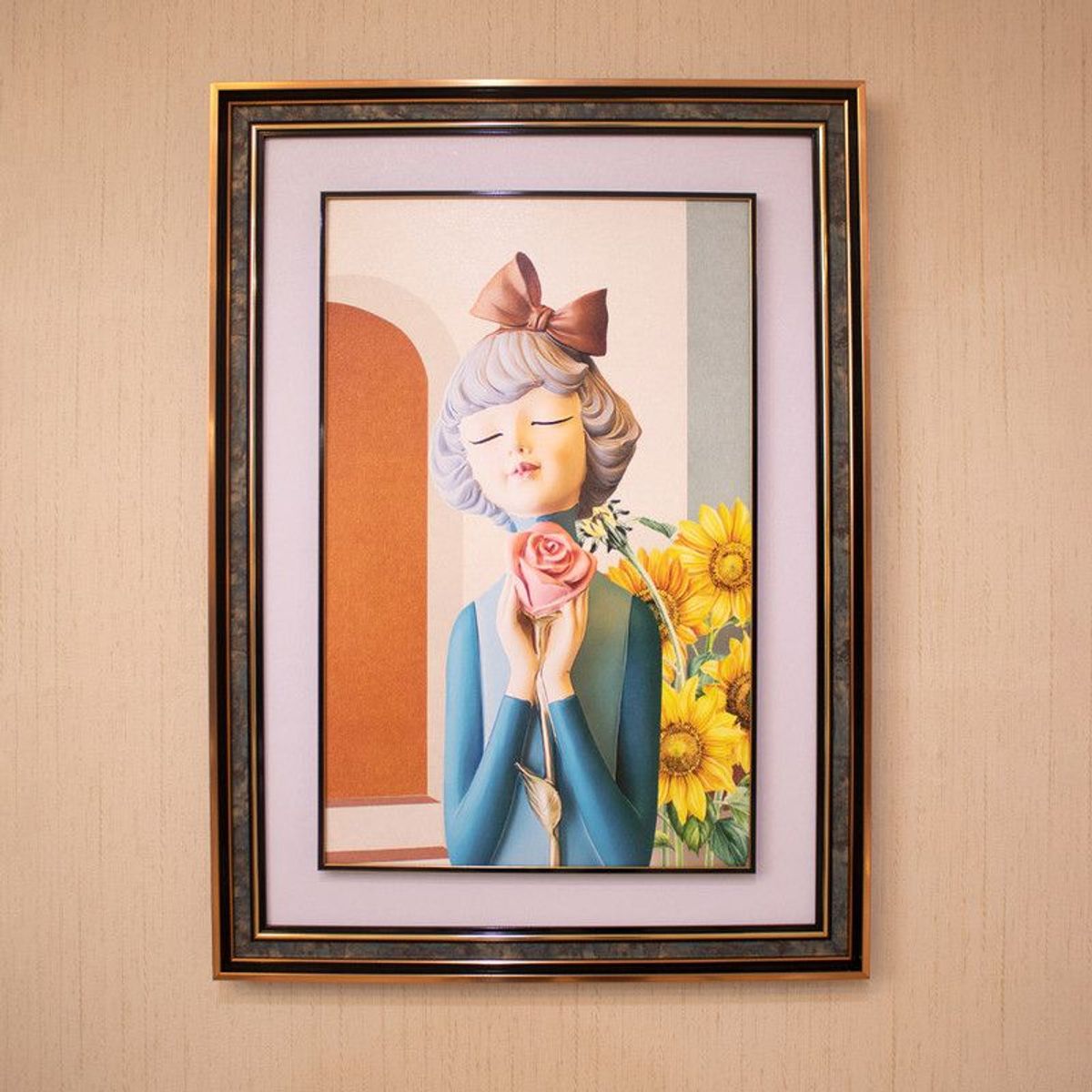 PANADECOR - Cuadro de Arte Moderno con Figura de Niña y Flores 54x74cm