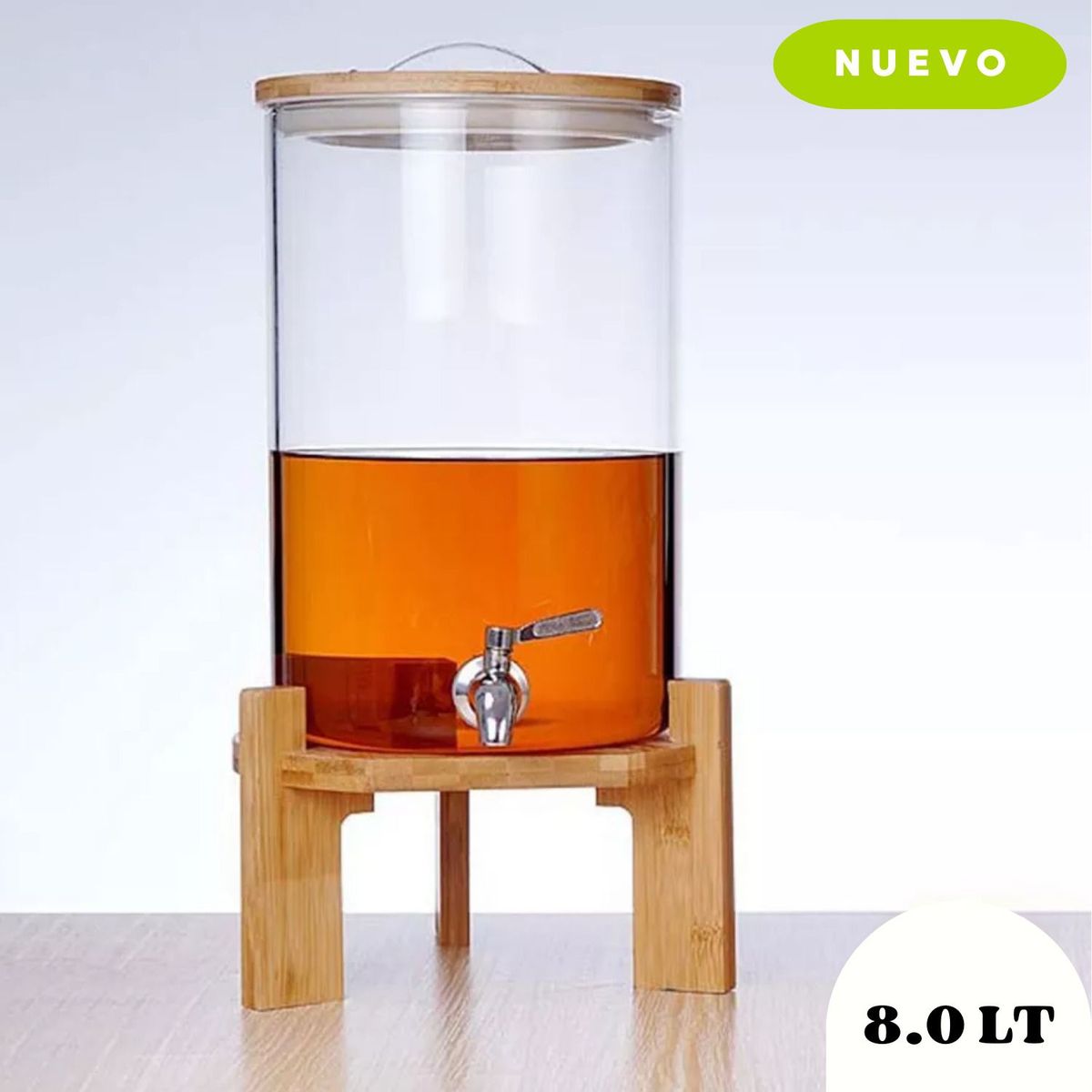 GENERICO - Dispensador de Agua 8lt  de vidrio con base de madera