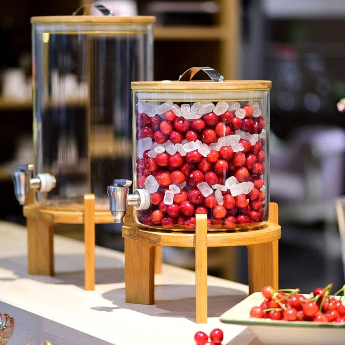 GENERICO - Dispensador de Agua 8lt  de vidrio con base de madera