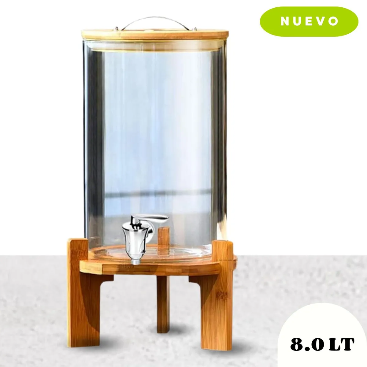 GENERICO - Dispensador De Agua 8Lt  De Vidrio Con Base De Bambu