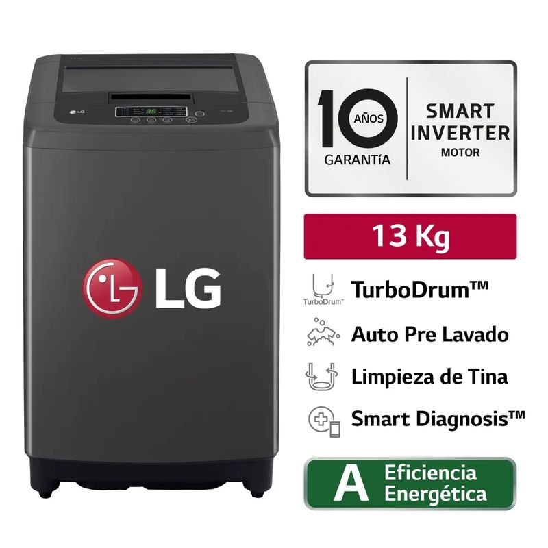 LG - Lavadora LG 13 Kilos TurboDrum Negro Claro WT13BPBK (Nuevo)