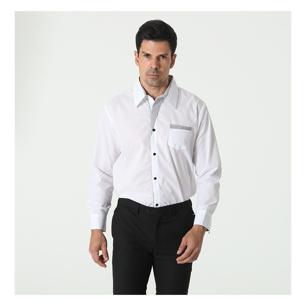 42AROZINA - camisa casual a rayas con solapa para hombre