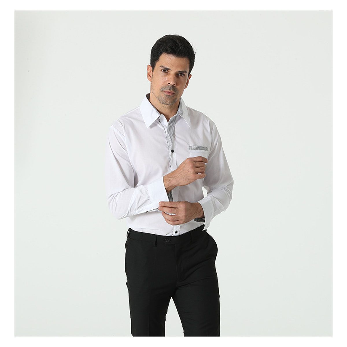 42AROZINA - camisa casual a rayas con solapa para hombre