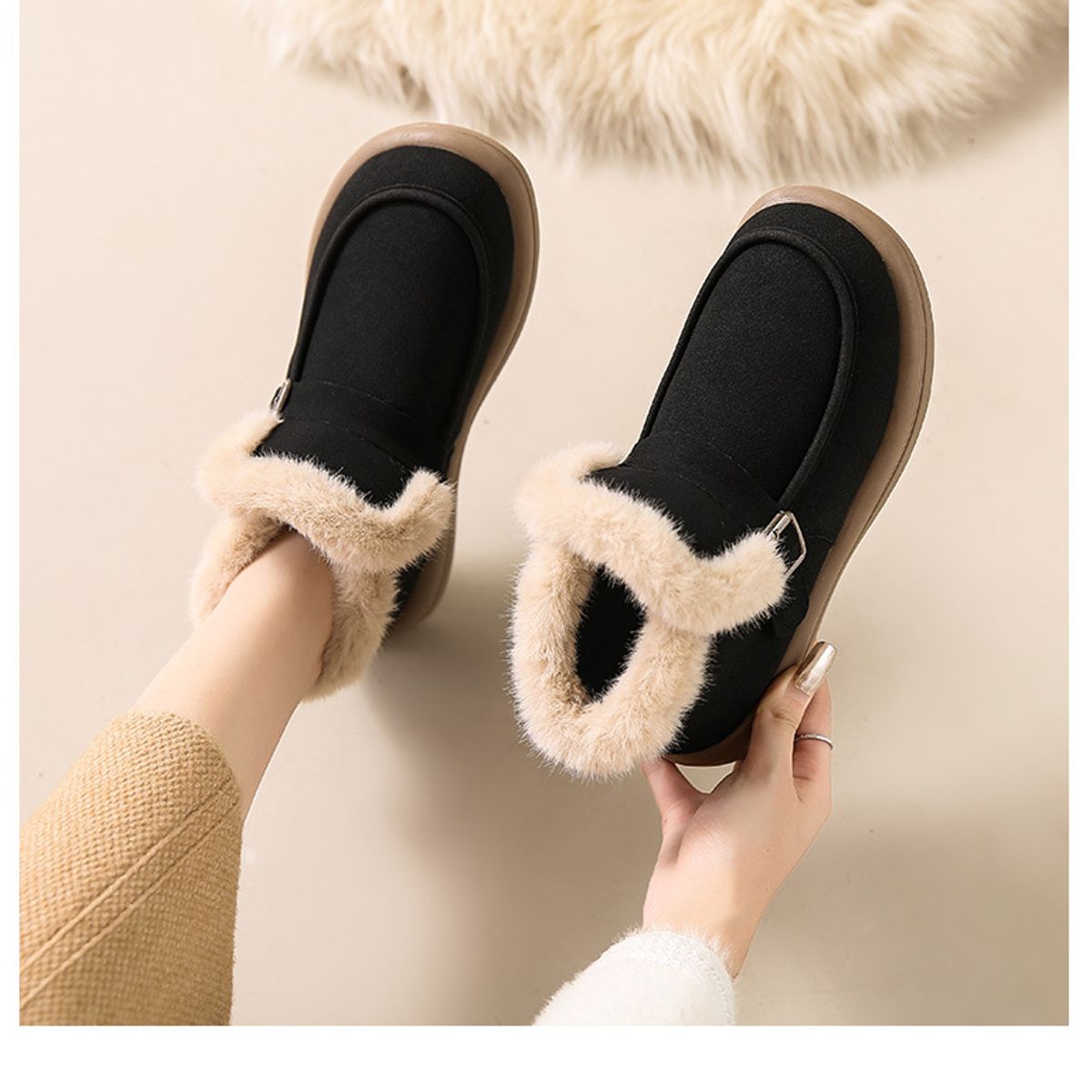 BLWOENS - Botas abrigadoras de algodón para Mujer -Negro