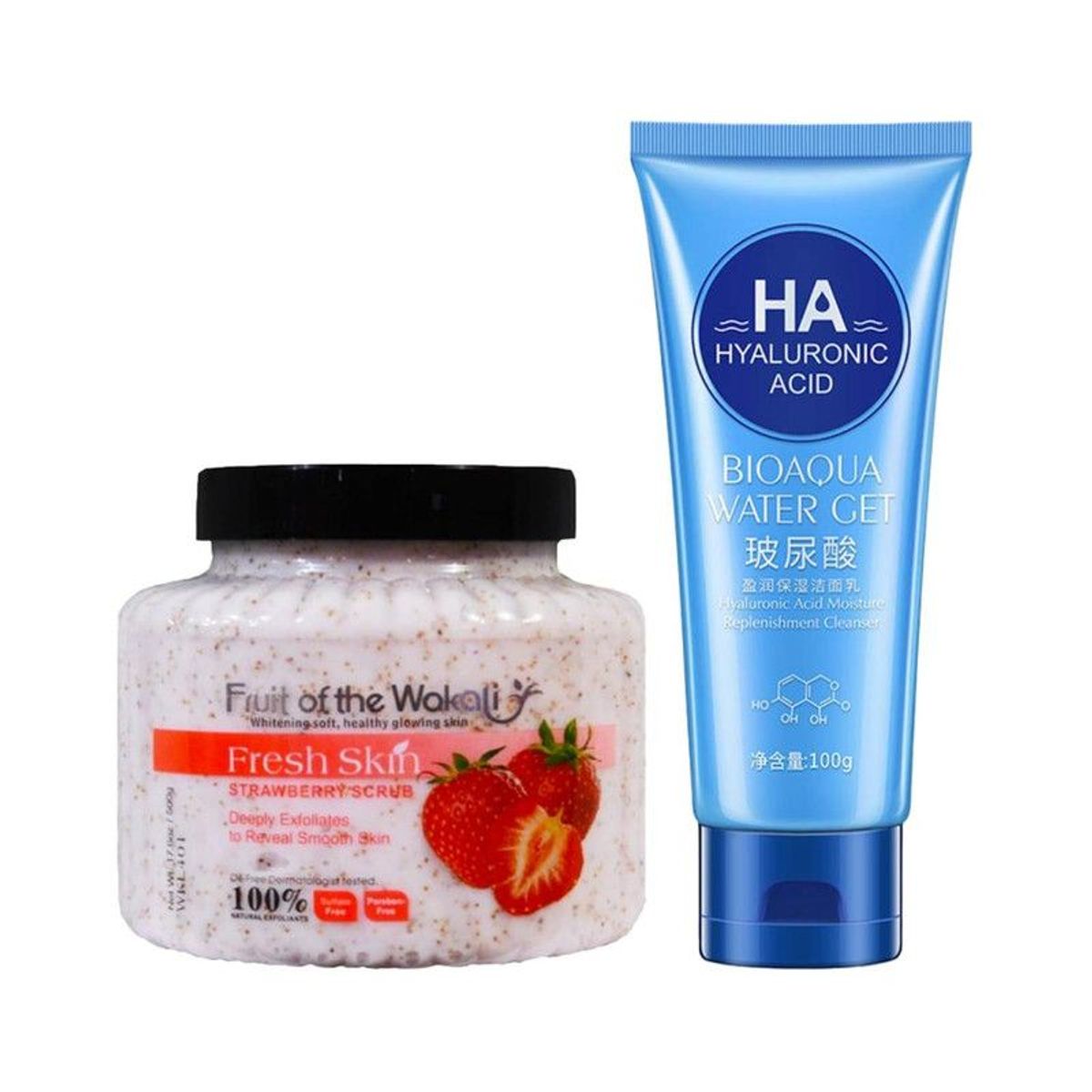 WOKALI - Exfoliante Corporal de Fresa + Gel Limpiador Facial Water Get