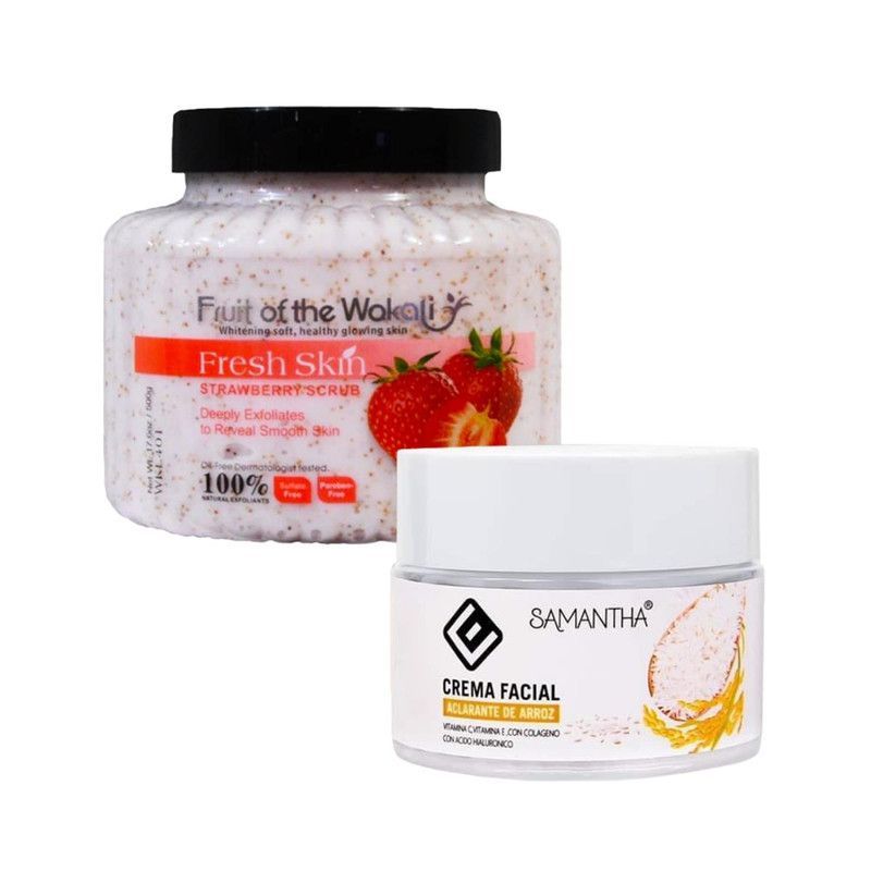 WOKALI - Exfoliante Corporal de Fresa + Crema Facial con Extracto de Arroz