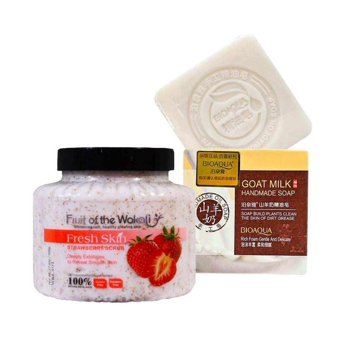 WOKALI - Exfoliante Corporal de Fresa + Jabón Natural Leche de Cabra